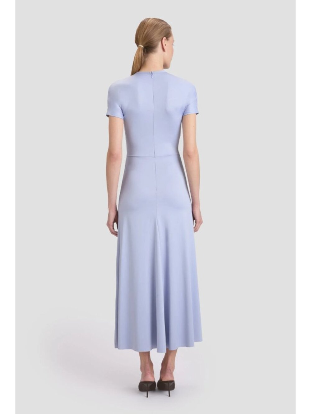 Victoria Beckham Gathered Waist Midi T-Shirt Dress Delphinium US 12 NWT - Picture 4 of 8